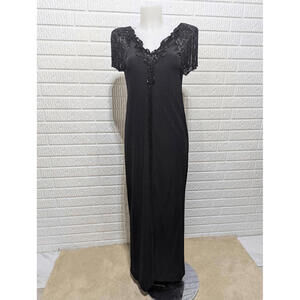 Rose Taft Couture Vintage Black Bead Trimmed Evening Gown Front Slit Size S